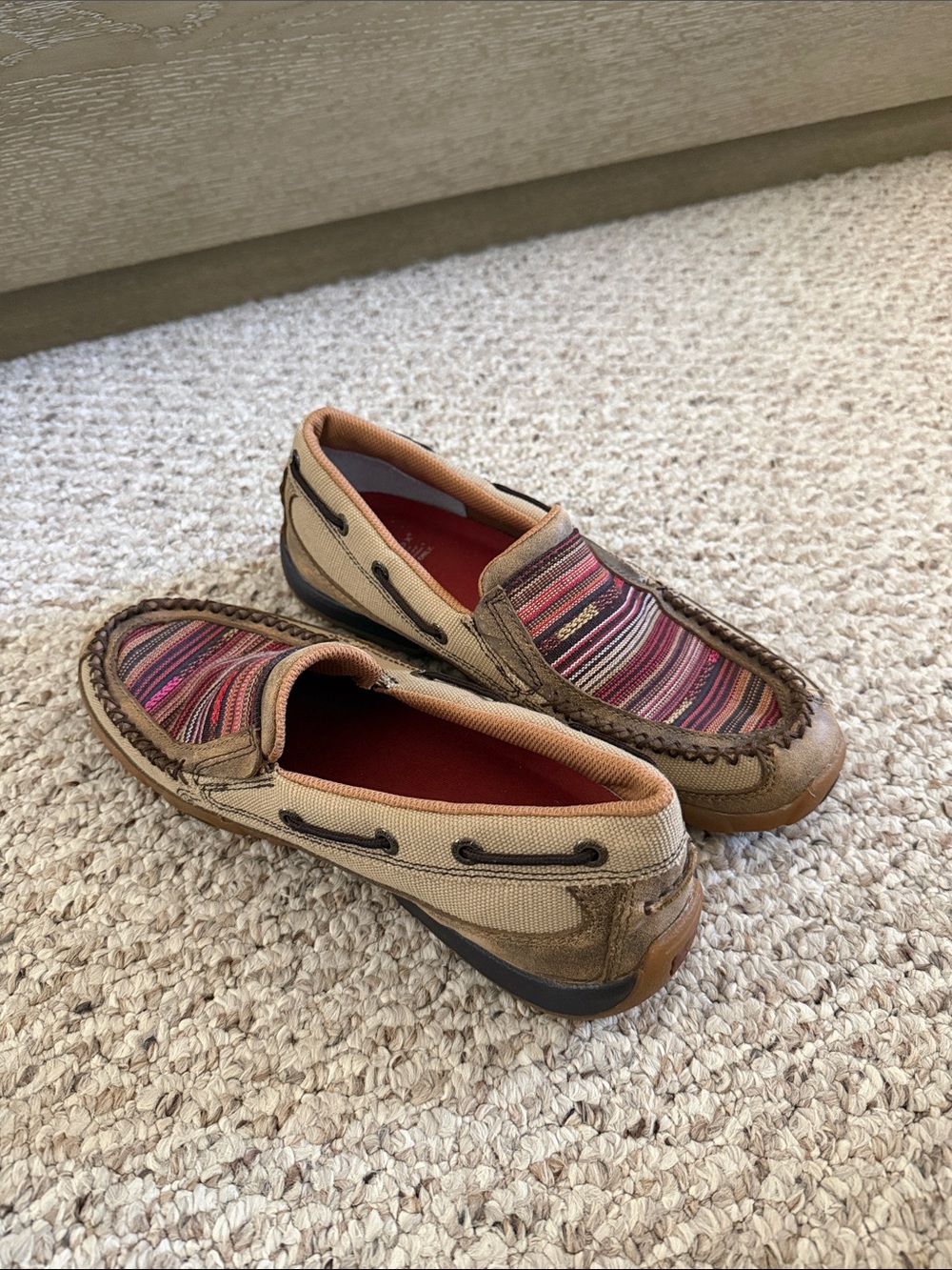 Twisted X Women’s Slip-On Moccasins in Tan and Multi-Stripe